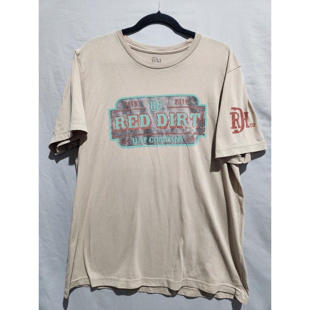 Red Dirt Hat Company T Shirt Graphic Tee Short Sleeve Beige Rustic Distressed XL